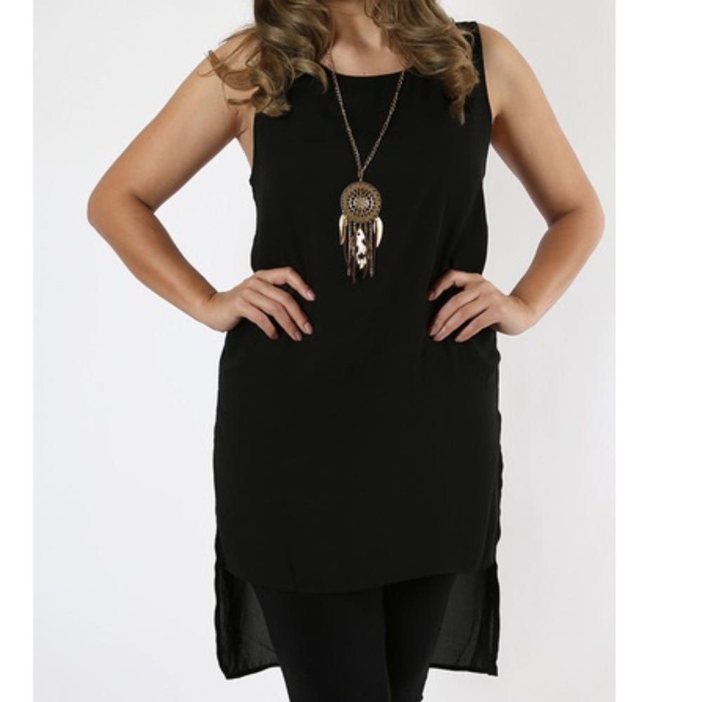 Plus woven sleeveless round neck hi low tunic